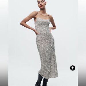 Zara Glittering Silver Midi Dress
